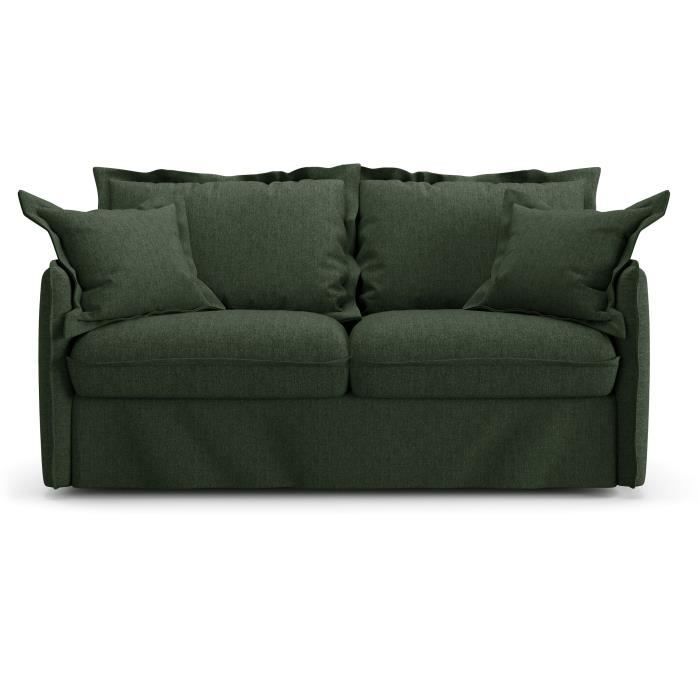 Canapé convertible express - 3 places - MYKONOS - Tissu Vert - 185 x 104 x 90 cm - MONDO