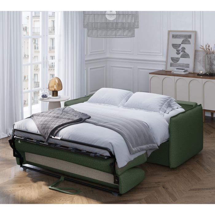 Canapé convertible express - 3 places - MYKONOS - Tissu Vert - 185 x 104 x 90 cm - MONDO