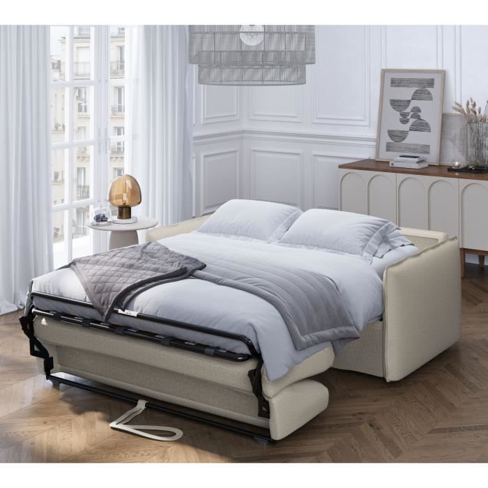 Canapé convertible express - 3 places - MYKONOS - Tissu beige - 185 x 104 x 90 cm - MONDO