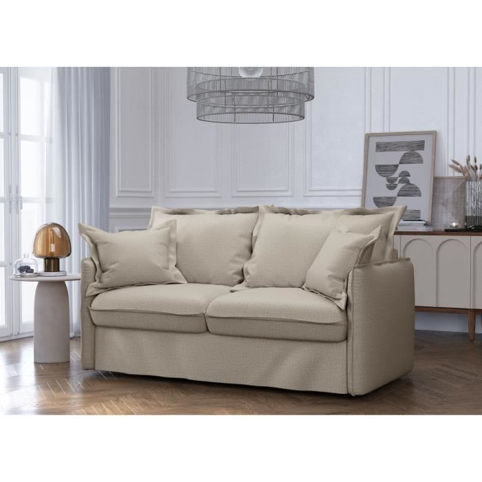 Canapé convertible express - 3 places - MYKONOS - Tissu beige - 185 x 104 x 90 cm - MONDO