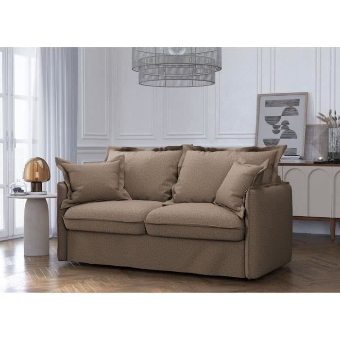 Canapé convertible express - 3 places - MYKONOS - Tissu Chocolat - 185 x 104 x 90 cm - MONDO