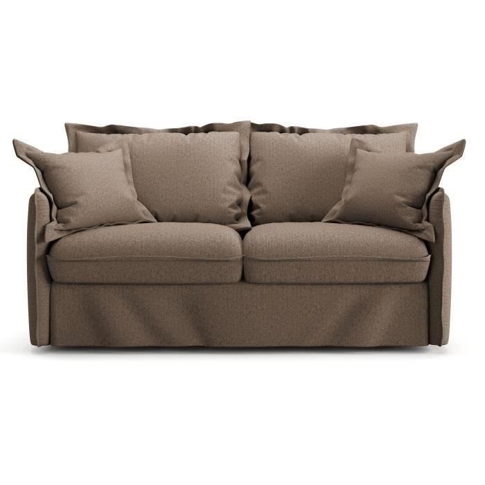 Canapé convertible express - 3 places - MYKONOS - Tissu Chocolat - 185 x 104 x 90 cm - MONDO