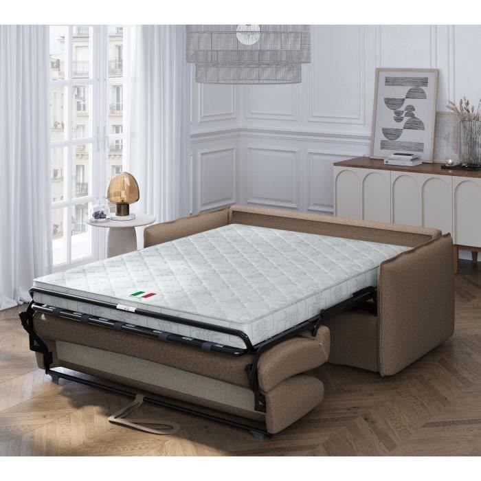 Canapé convertible express - 3 places - MYKONOS - Tissu Chocolat - 185 x 104 x 90 cm - MONDO