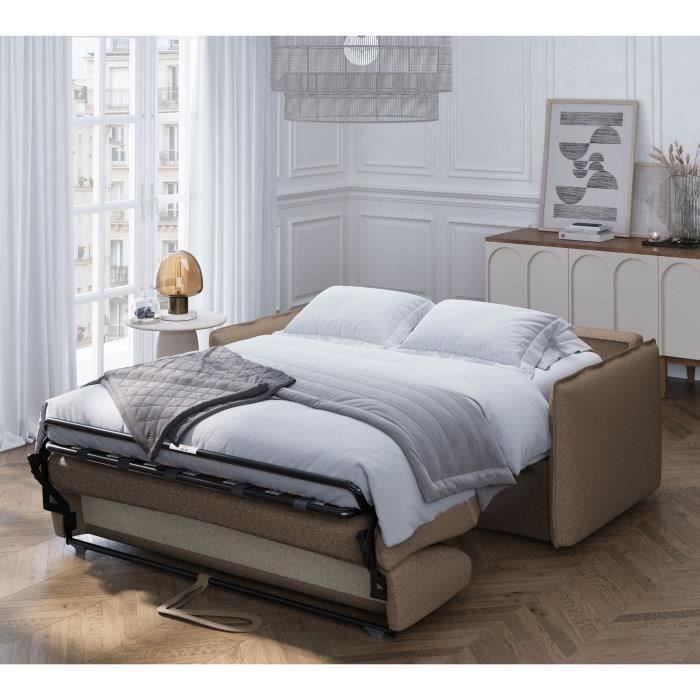 Canapé convertible express - 3 places - MYKONOS - Tissu Chocolat - 185 x 104 x 90 cm - MONDO