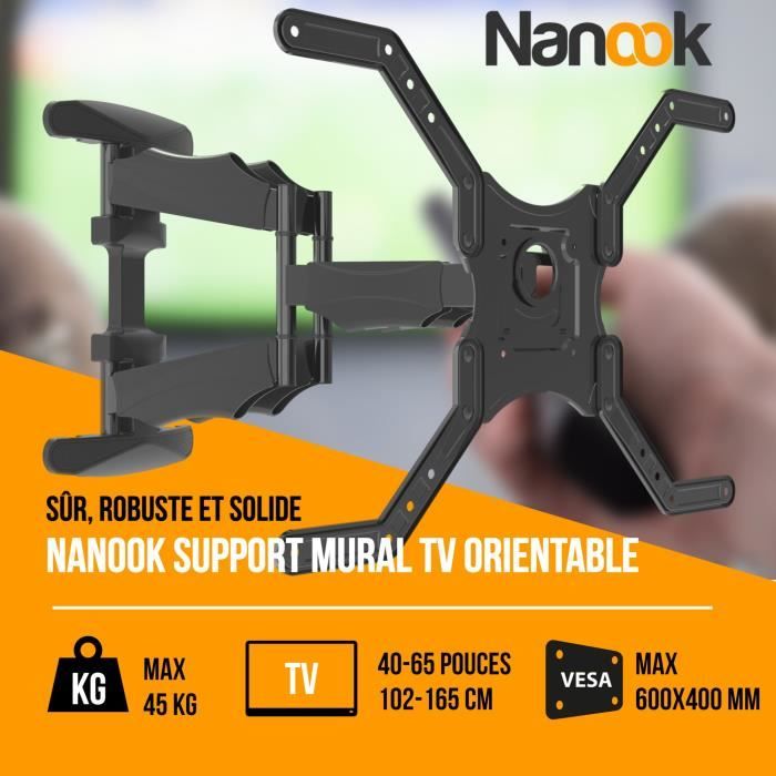 NANOOK Support Mural orientable pour téléviseurs 40-65 Pouces - Inclinable - Support Mural pour téléviseurs LCD, LED, QLED et OLED