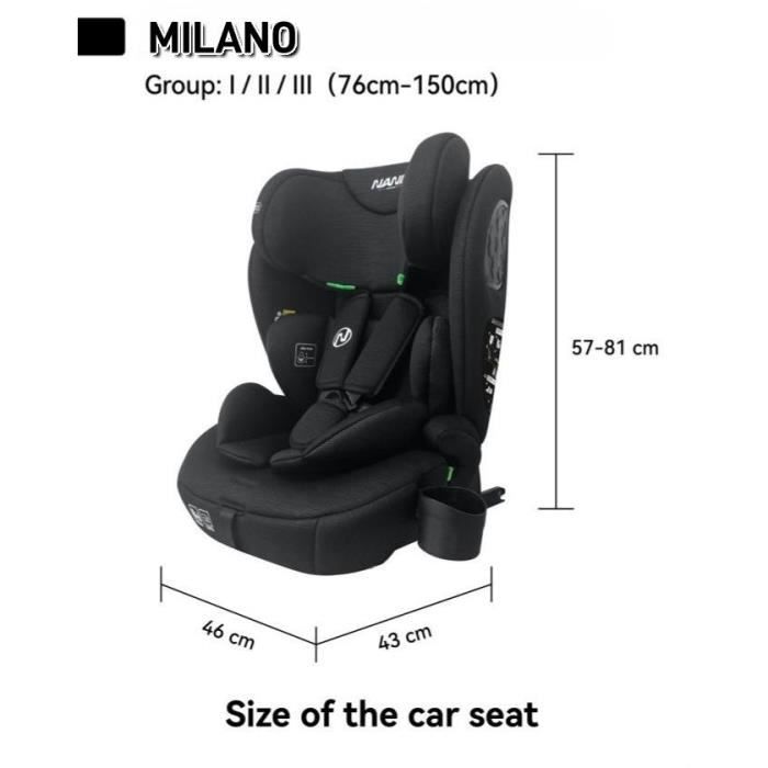 Siege auto isofix - NANIA - MILANO - Groupe 1/2/3 - I-size - Avec réducteur - Noir