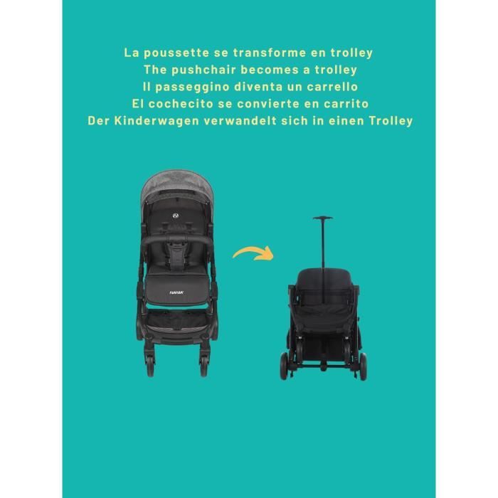 NANIA - Poussette combinée 2-en-1 avec siege auto Rimini + base isofix - MYLA - 4 roues - Noir