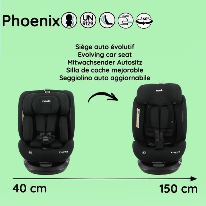 Siege auto isofix - NANIA - PHoeNIX - Groupe 0/1/2/3 - I-Size - Pivotant - Inclinable - Réducteur - Noir