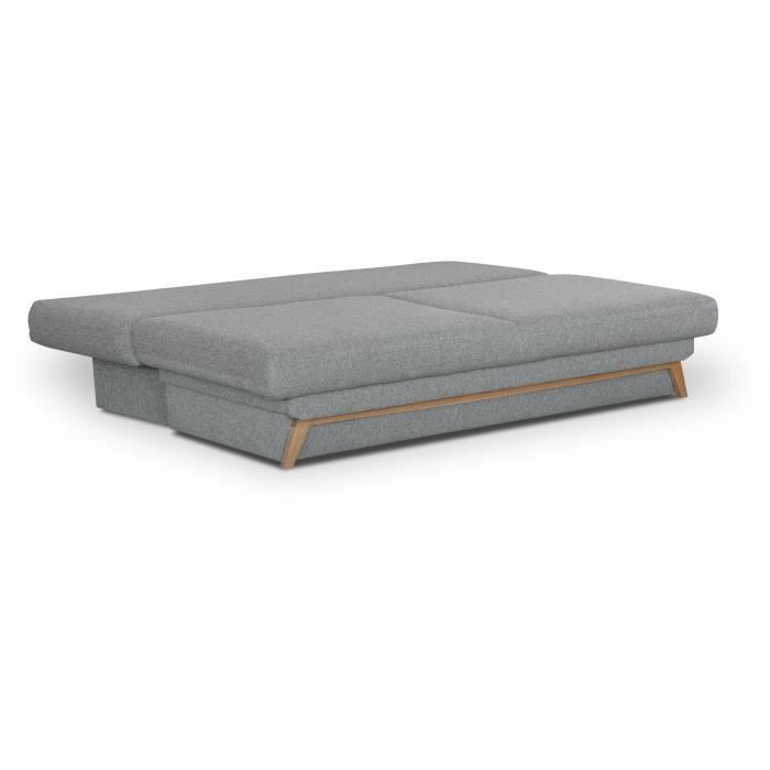 Banquette convertible - 3 places - NAOTO - Tissu gris clair - Coffre de rangement - 202 x 98 x 98 cm
