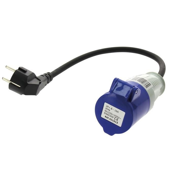 Adaptateur - Prise femelle CEE P17 / prise mâle Schuko - 16 A - 28 cm - 220 V