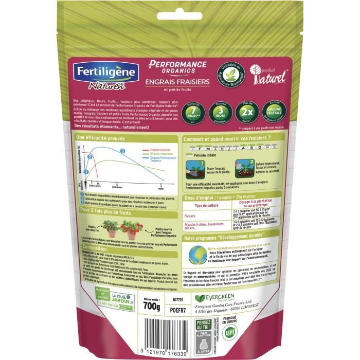FERTILIGENE Engrais Performance Organics Fraisiers et Petits Fruits - 700 g