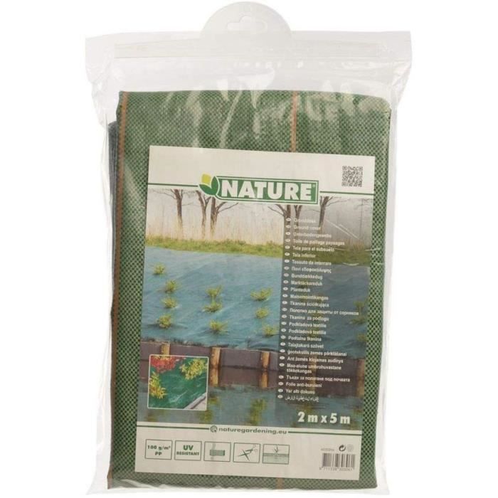 Toile de paillage paysages verte 2 x 5 m, traité anti UV, 100 g/m² - Bâche de sol anti mauvaises herbes