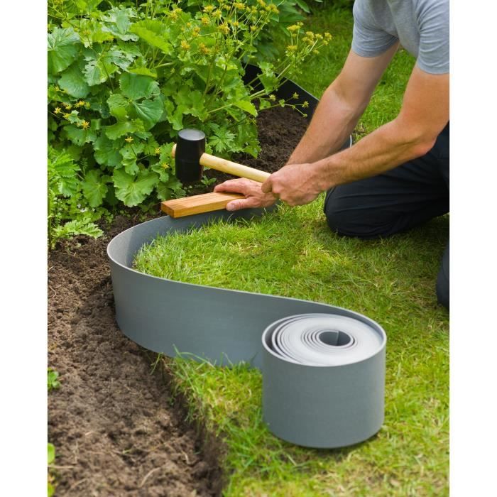 Bordure de jardin en polypropylene NATURE - Epaisseur 3 mm - H 15 cm x 10 m - Gris