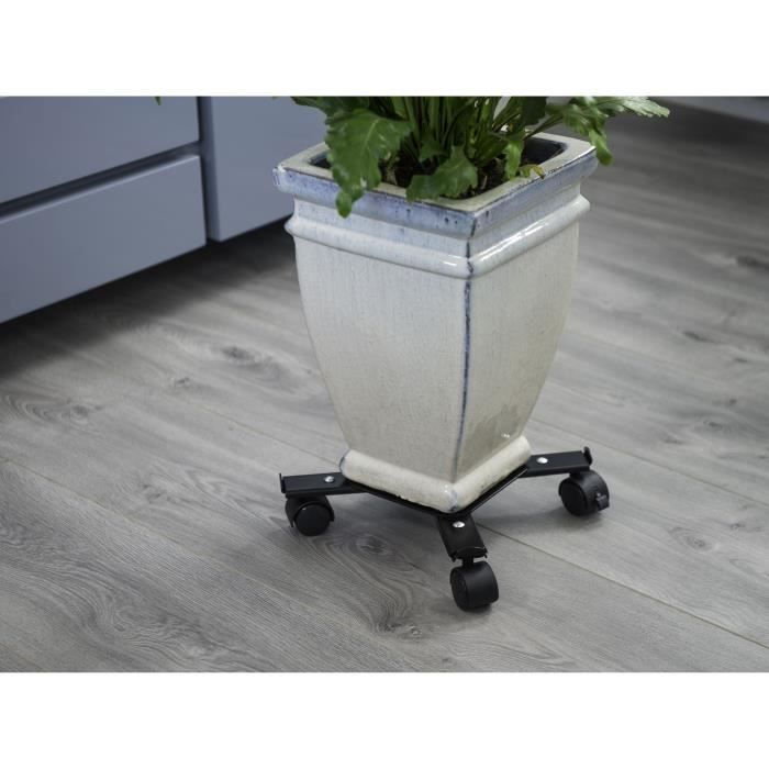 Support de pot roulant extensible - NATURE - En métal époxy noir mat - 4 branches - Charge maxi 100 kg