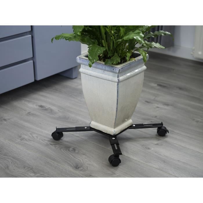 Support de pot roulant extensible - NATURE - En métal époxy noir mat - 4 branches - Charge maxi 100 kg