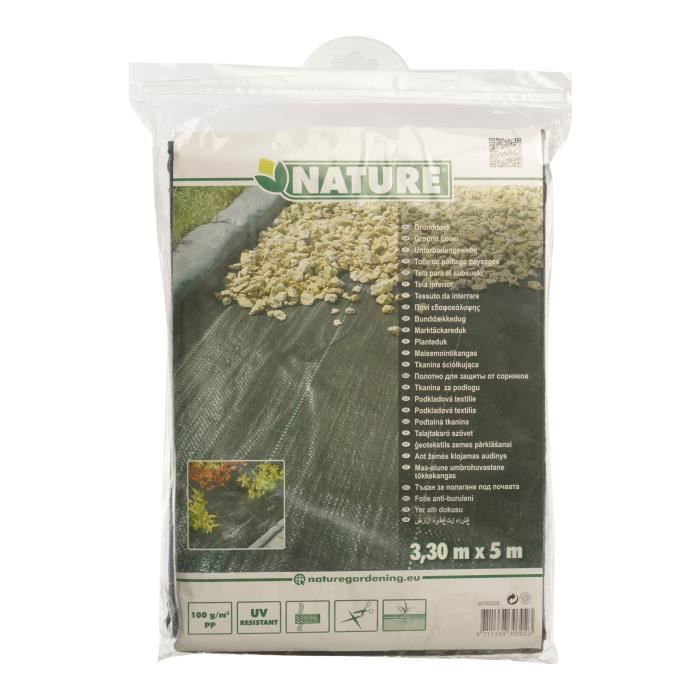 Toile de paillage paysages noire 3,30 x 5 m, traité anti UV, 100 g/m² - Bâche de sol anti mauvaises herbes