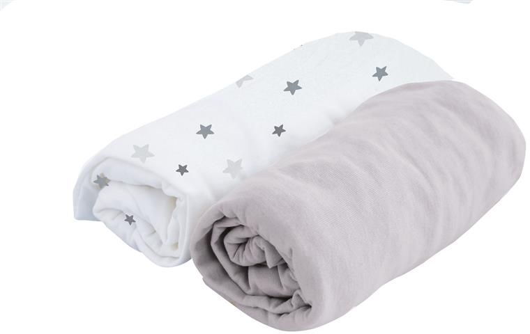 DOMIVA Lot de 2 Draps Housse PERLE GRIS / blanc imprimé étoiles 70x140 cm
