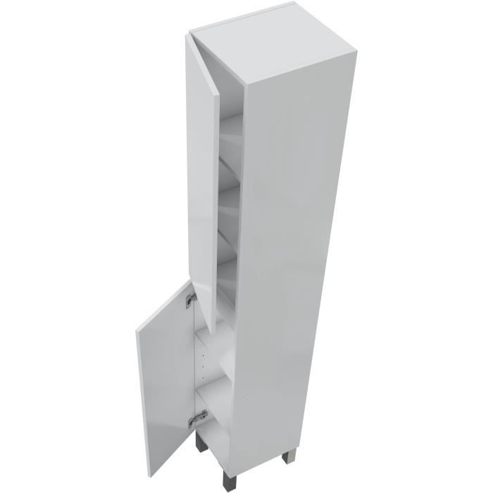 Meuble de salle de bain - Colonne - Décor Blanc brillant - 2 portes - L30 x P35 x H182 cm - NEREA