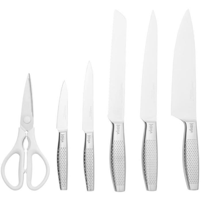 Bloc-couteaux - NINJA FOODI - StaySharp K62006EUWH - Avec aff˚teur - Ensemble de couteaux - 6 pieces aiguisÈes - Blanc