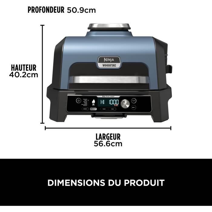 Barbecue électrique et fumoir NINJA - Woodfire Pro Connect XL OG901EU - 7 programmes de cuisson - Thermosonde intégrée