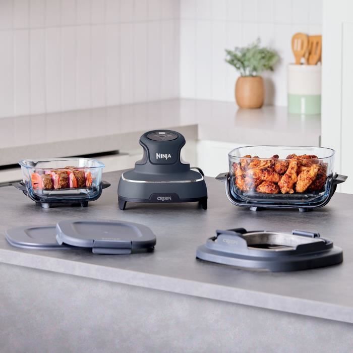 Friteuse sans huile portable NINJA - CRISPI - Récipients 1,4L et 3,8L - 4 programmes prédéfinis - 1700W - Bleu