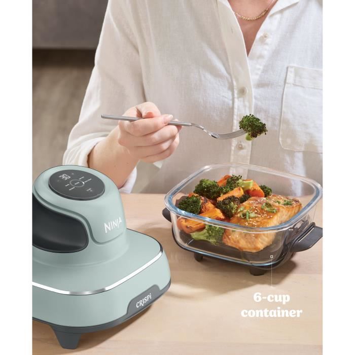 Friteuse sans huile portable NINJA - CRISPI - Récipients 1,4L et 3,8L - 4 programmes prédéfinis - 1700W - Sauge