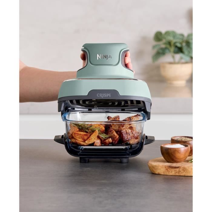 Friteuse sans huile portable NINJA - CRISPI - Récipients 1,4L et 3,8L - 4 programmes prédéfinis - 1700W - Sauge