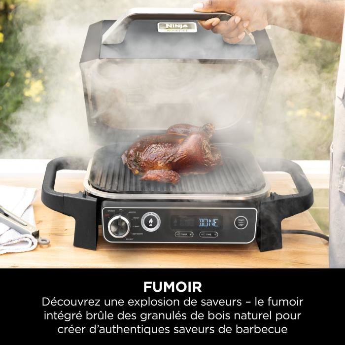 Barbecue Èlectrique - NINJA - Woodfire - OG701EU - Grill, fumoir & air fryer - AntiadhÈsif - Gris et noir