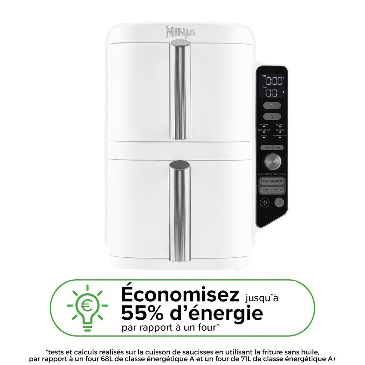 Friteuse sans huile NINJA - Double Stack XL SL400EUWH - Capacité 9,5L - 6 programmes de cuisson - Blanc - 2470W