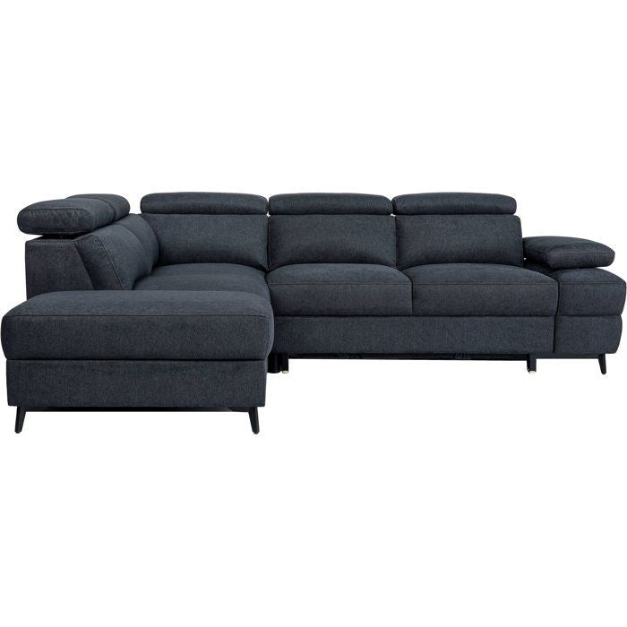 Canapé d'angle convertible - 5 places - NINA - Tissu Noir - Coffre - 255 x 208 x 73 cm