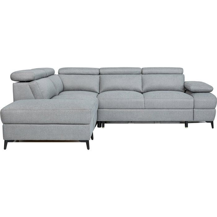 Canapé d'angle convertible - 5 places - NINA - Tissu Gris - Coffre - 255 x 208 x 73 cm