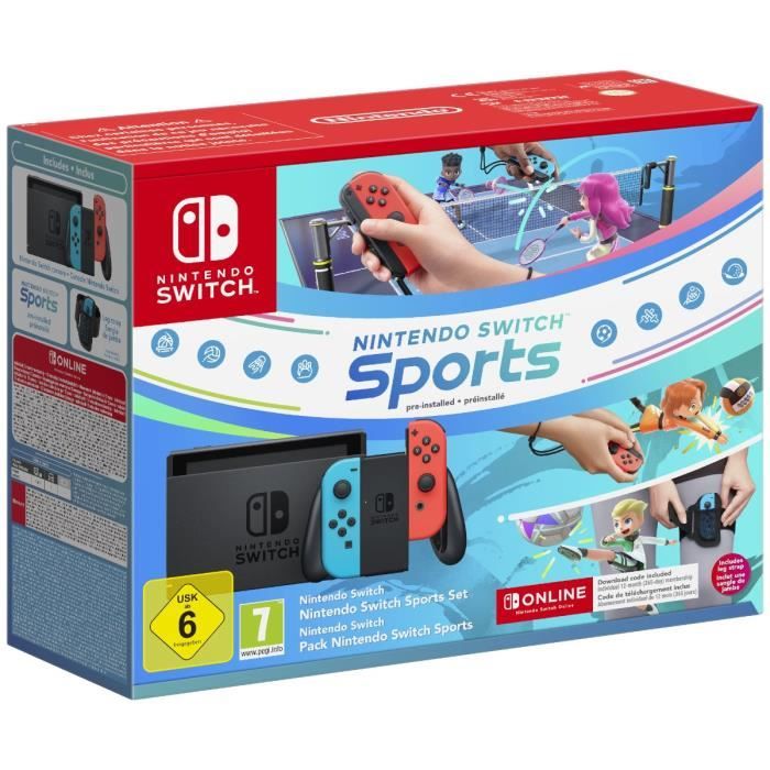 Console Nintendo Switch ï Bleu NÈon & Rouge NÈon + Nintendo Switch Sports (PrÈ-installÈ) + 12 mois d'abonnement NSO (Code)