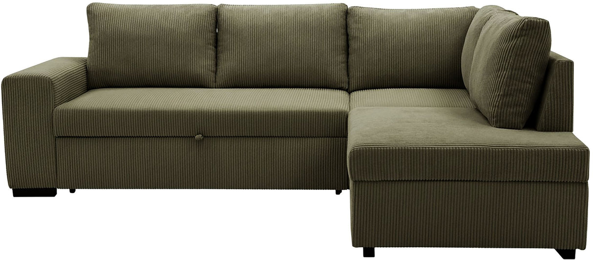 Canapé d'angle convertible réversible - 4/5 places - NIRVANA - Tissu velours cotelé Kaki - Coffre de rangement - 247 x 87 x 183 cm