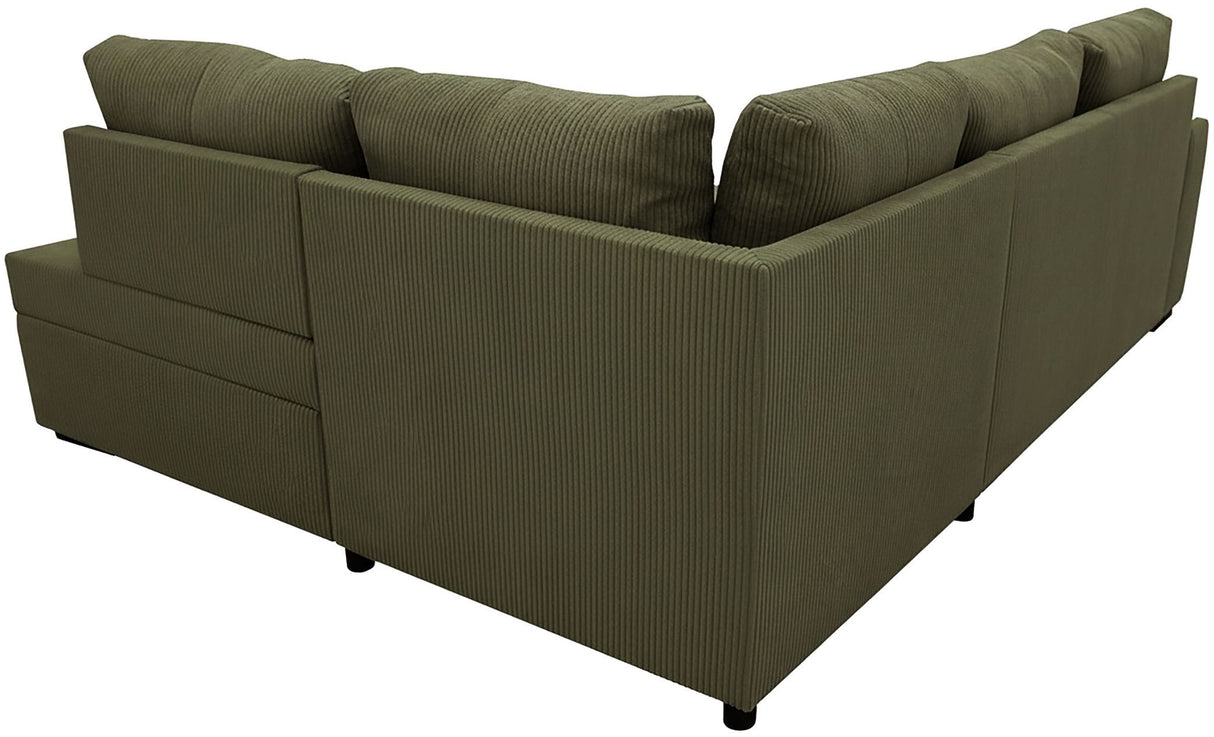 Canapé d'angle convertible réversible - 4/5 places - NIRVANA - Tissu velours cotelé Kaki - Coffre de rangement - 247 x 87 x 183 cm