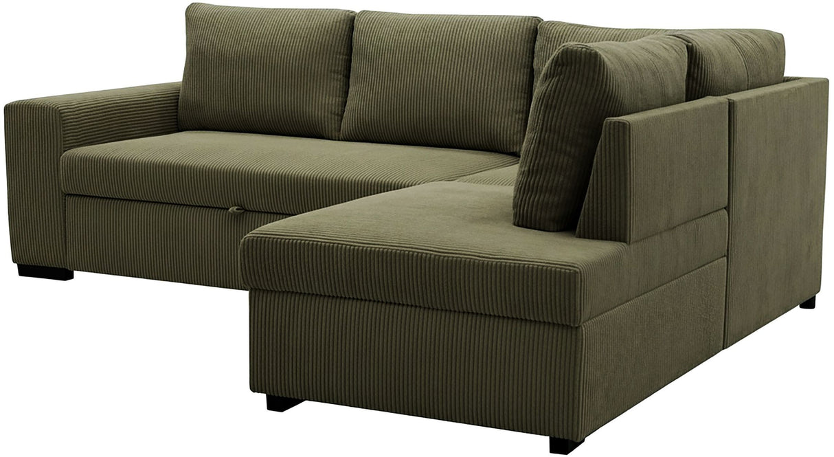 Canapé d'angle convertible réversible - 4/5 places - NIRVANA - Tissu velours cotelé Kaki - Coffre de rangement - 247 x 87 x 183 cm