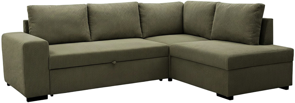 Canapé d'angle convertible réversible - 4/5 places - NIRVANA - Tissu velours cotelé Kaki - Coffre de rangement - 247 x 87 x 183 cm