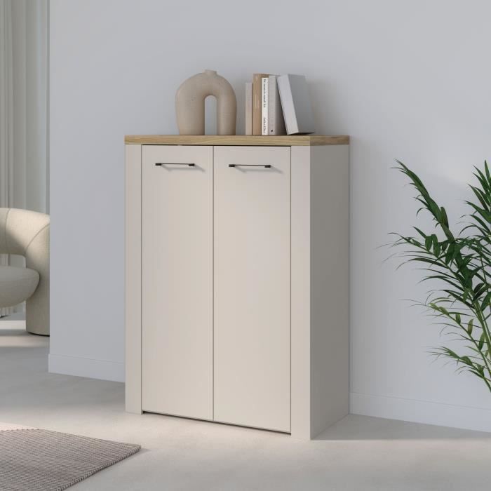 Meuble de rangement - Décor Sable & chene - L86,3 x P41,3 x H118,3 cm - NELLEKE