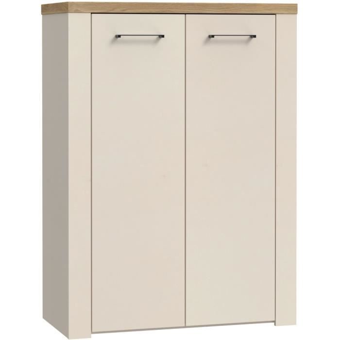 Meuble de rangement - Décor Sable & chene - L86,3 x P41,3 x H118,3 cm - NELLEKE