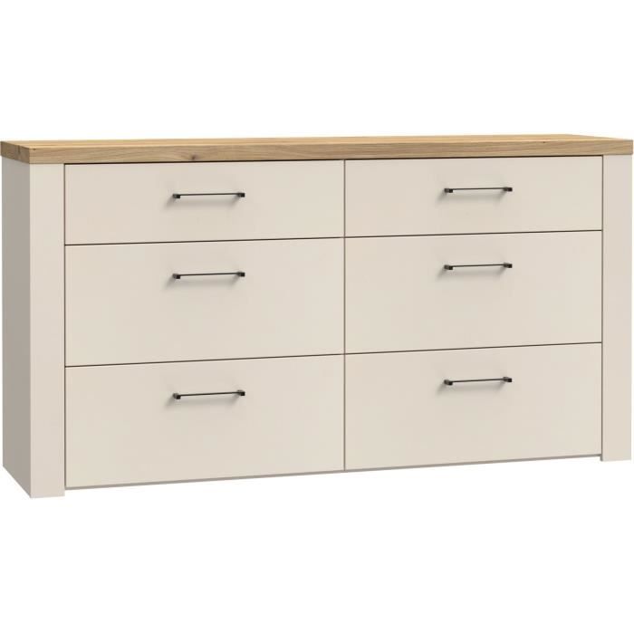 Commode NELLEKE 6 Tiroirs - Décor cachemire et bois - L156,3 x P41,3 x H83,1 cm