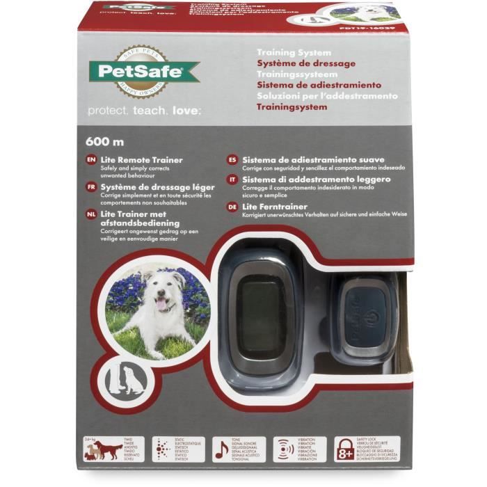 Systeme de Dressage Léger pour Chien PETSAFE 600m - Stimulation Douce, Rechargeable, Étanche
