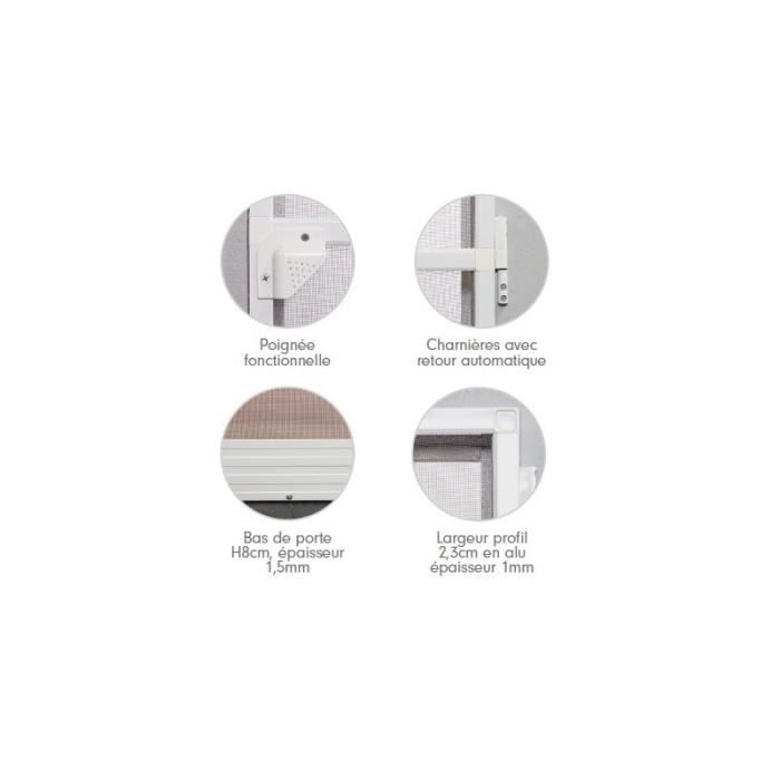 Moustiquaire porte battante L100 cm x H220 cm - Aluminium blanc