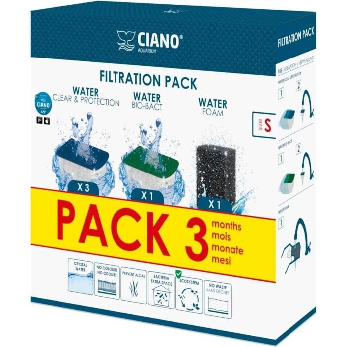 CIANO, Aquarium Consommables - Cartouches de Filtration de Rechange pour Filtre d'Aquarium- Pack 3 mois - Taille S
