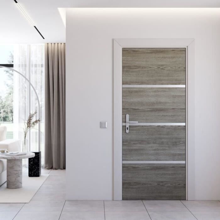 Kit de RÈnovation de Porte - NORDLINGER PRO - 4 Feuilles 85 x 50 cm & 3 Profils 85 x 2 cm - Chene Greige