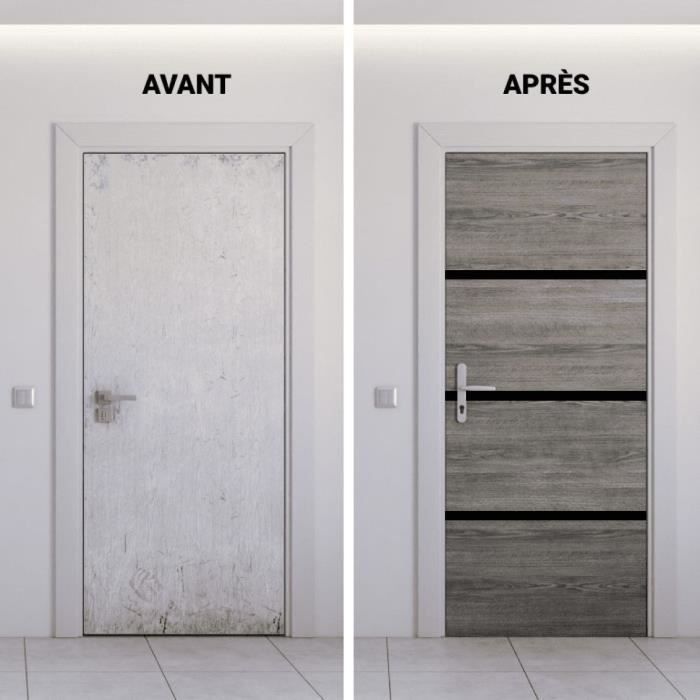 Kit de RÈnovation de Porte - NORDLINGER PRO - 4 Feuilles 85 x 50 cm & 3 Profils Noirs 85 x 2 cm - Chene Greige