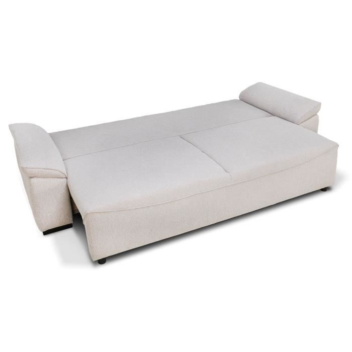 Canapé convertible avec coffre - 3 a 4 places - NORMAN - Tissu beige - 240 x 85 x 85 cm