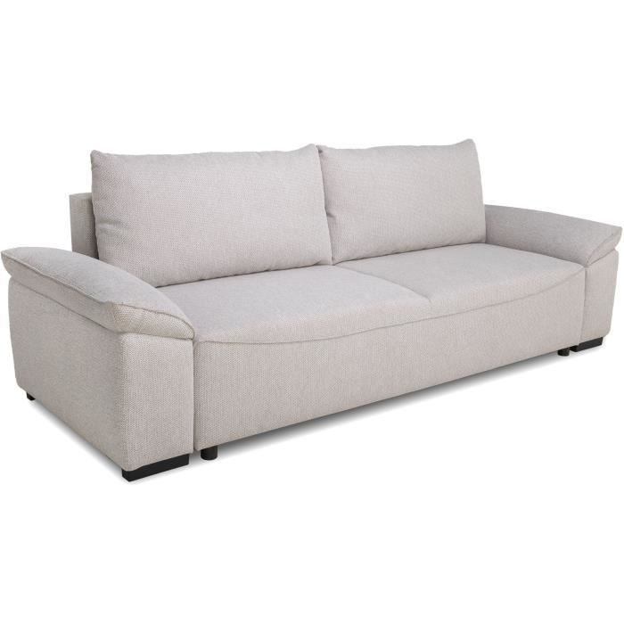 Canapé convertible avec coffre - 3 a 4 places - NORMAN - Tissu beige - 240 x 85 x 85 cm