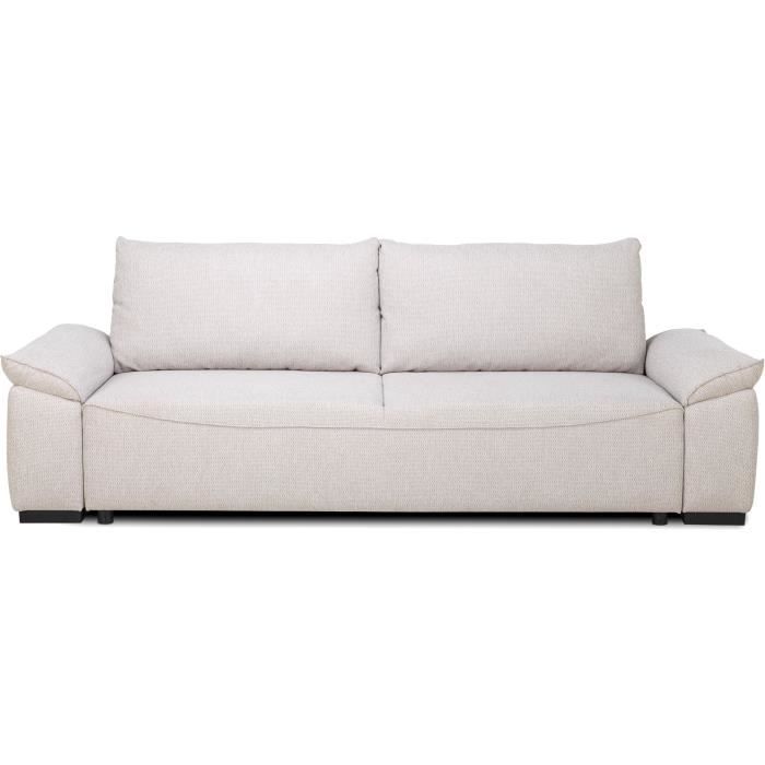 Canapé convertible avec coffre - 3 a 4 places - NORMAN - Tissu beige - 240 x 85 x 85 cm