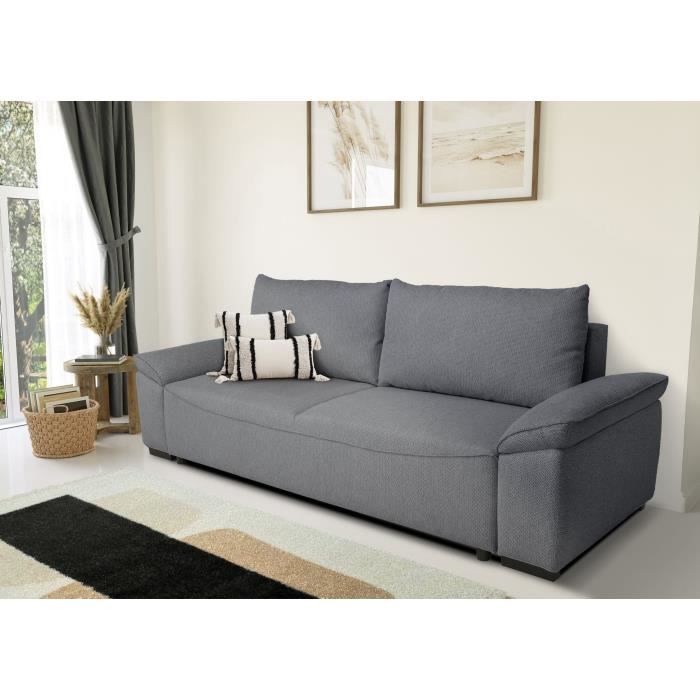 Canapé convertible avec coffre - 3 a 4 places - NORMAN - Tissu anthracite - 240 x 85 x 85 cm