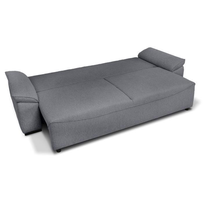 Canapé convertible avec coffre - 3 a 4 places - NORMAN - Tissu anthracite - 240 x 85 x 85 cm