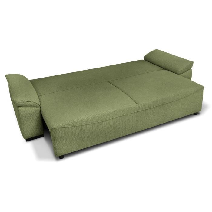 Canapé convertible avec coffre - 3 a 4 places - NORMAN - Tissu olive - 240 x 85 x 85 cm
